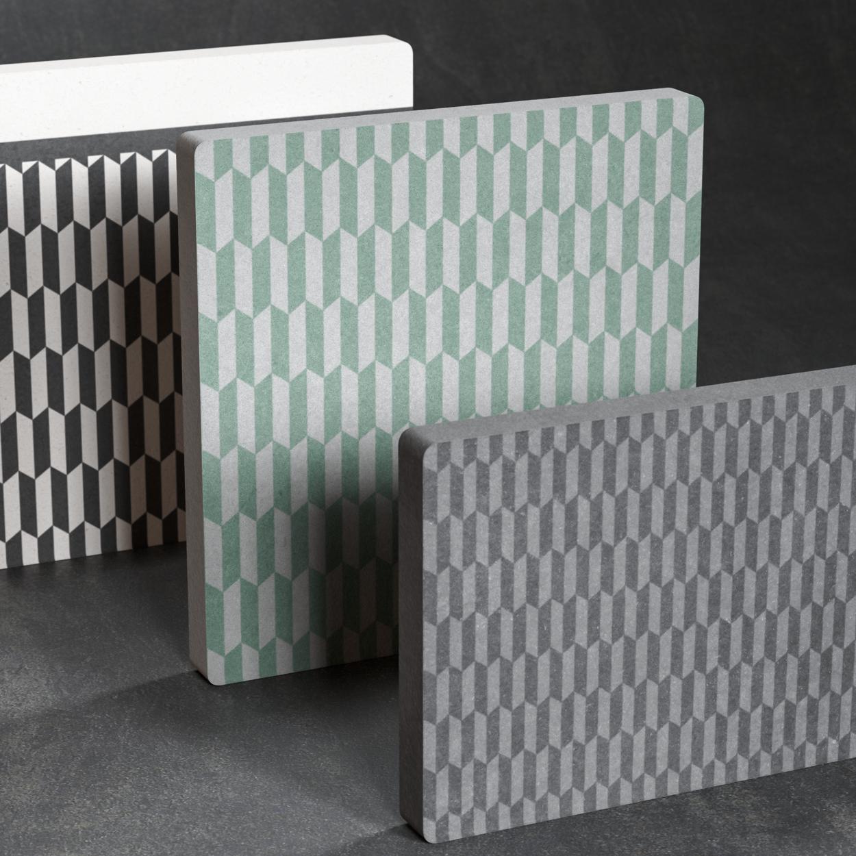Varios azulejos en colores gris, balnco y negro especiales para baños y cocinas