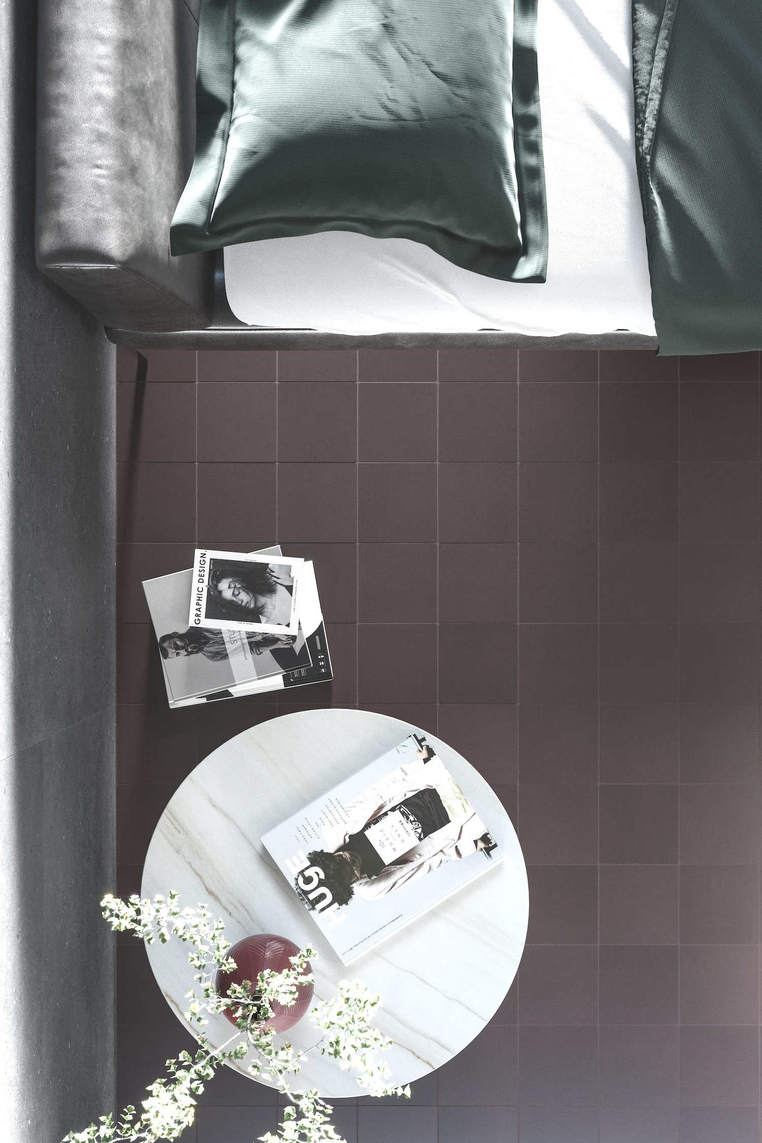 Suelo de habitación con azulejos Rojo Terra de estilo vintage, resaltando la belleza del cemento pigmentado en masa