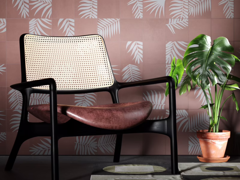 Revestimiento de pared con baldosas efecto vintage y diseño en color rojo terracota