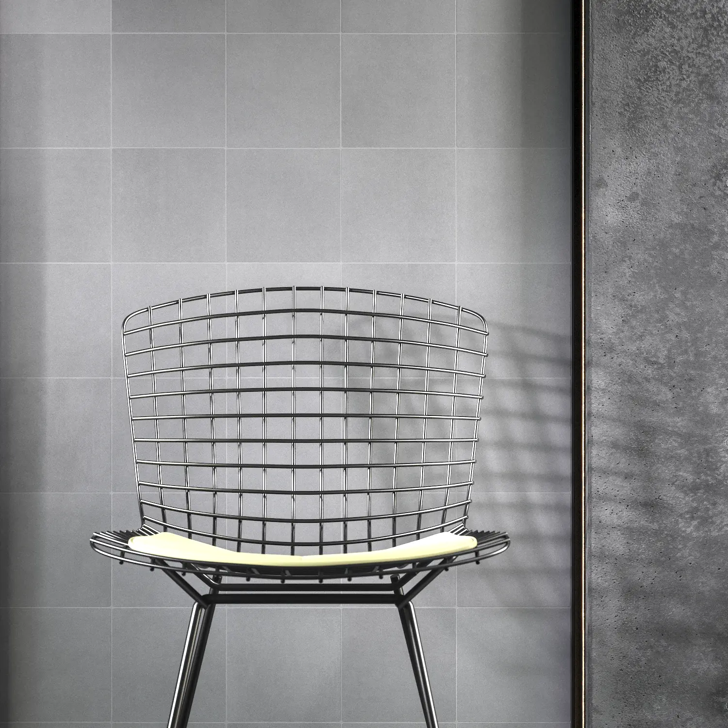Pared cocina microcemento gris Pared de cocina minimalista revestida con azulejos de microcemento gris auténtico