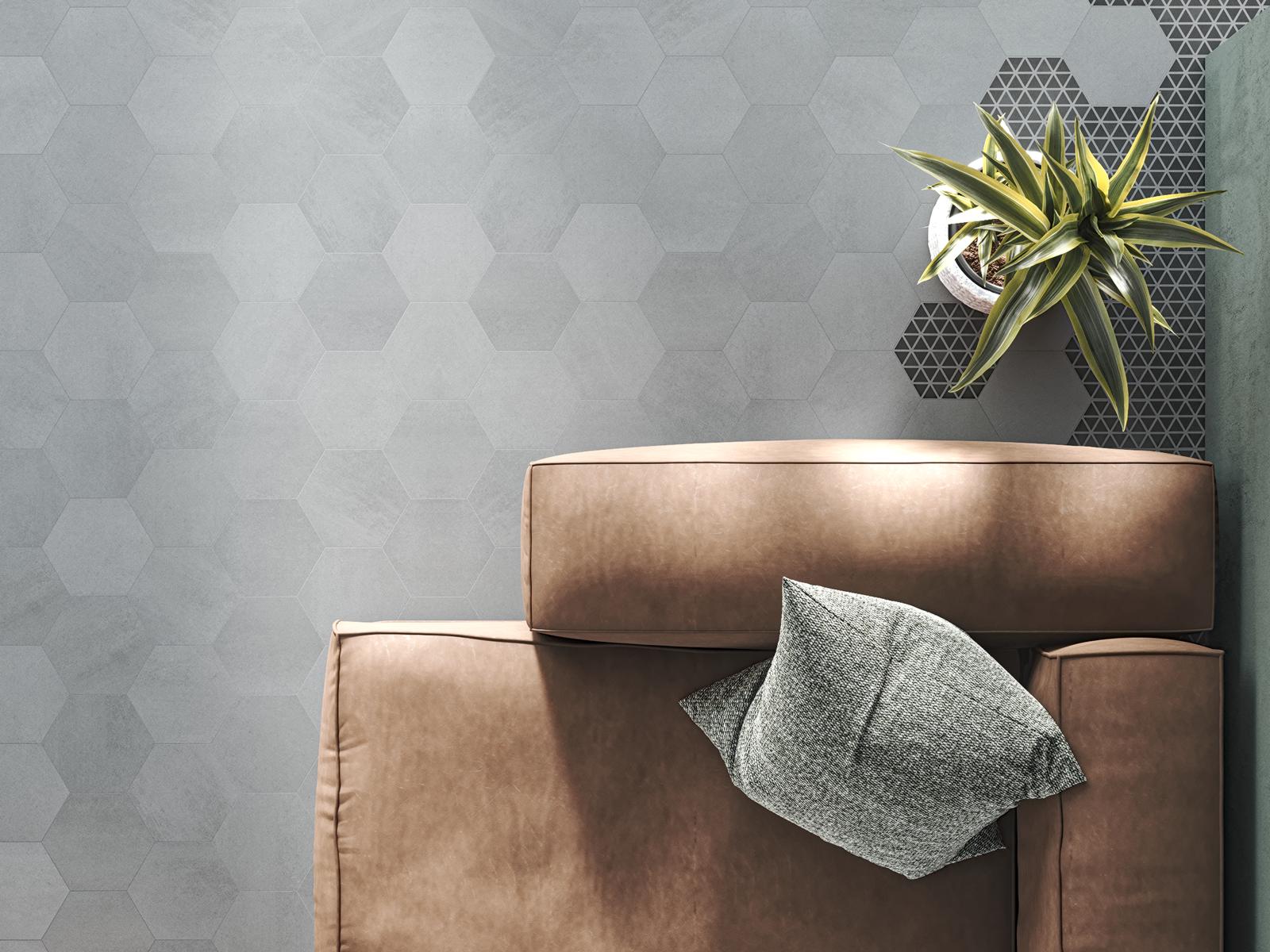 Suelo de azulejos hexagonales de cemento