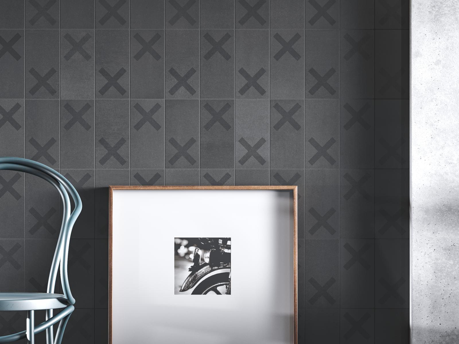 Pared interior realizada con azulejos de auténtico hormigón