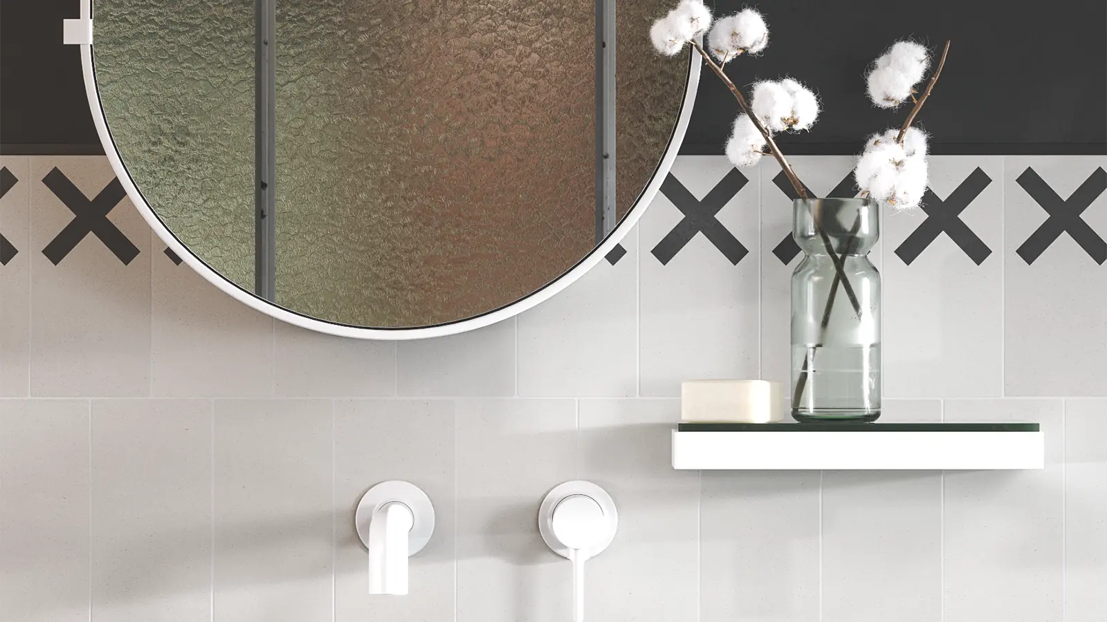 Pared del cuarto de baño hecha con azulejos