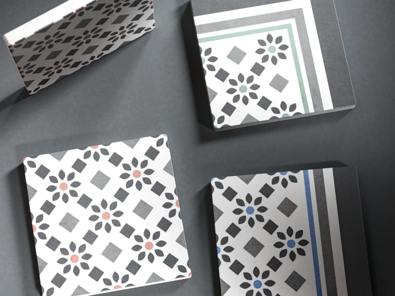 Detalle de varias baldosas de la colección Belle