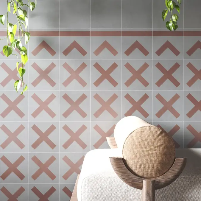 Paredes y suelos revestidos con azulejos de diseños modernos geométricos en 15x15 centímetros