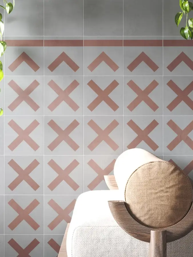 Paredes y suelos revestidos con azulejos de diseños modernos geométricos en 15x15 centímetros