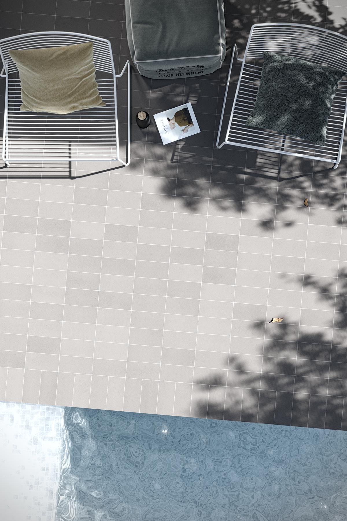 Adoquines Paviblock de bajo espesor en tonalidad blanca ideales para bordes de piscina