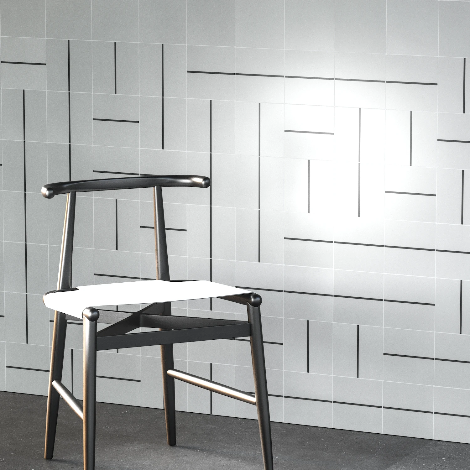 Diseño de líneas • Serie Époque 15x15 Blanco Revestimiento de pared minimalista con azulejos hidráulicos blancos y diseño de línea antracita