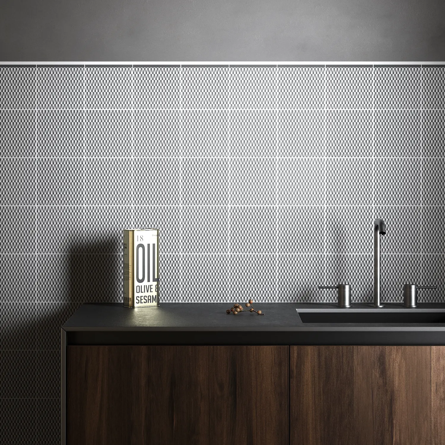 Cocina moderna cemento blanco • Serie Verso 15x15 Blanco Pared de cocina decorada con azulejos de cemento natural color blanco