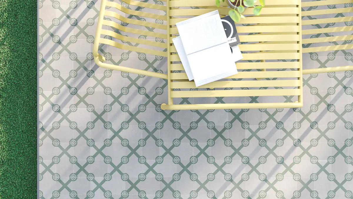 Terraza hecha con azulejos de exterior
