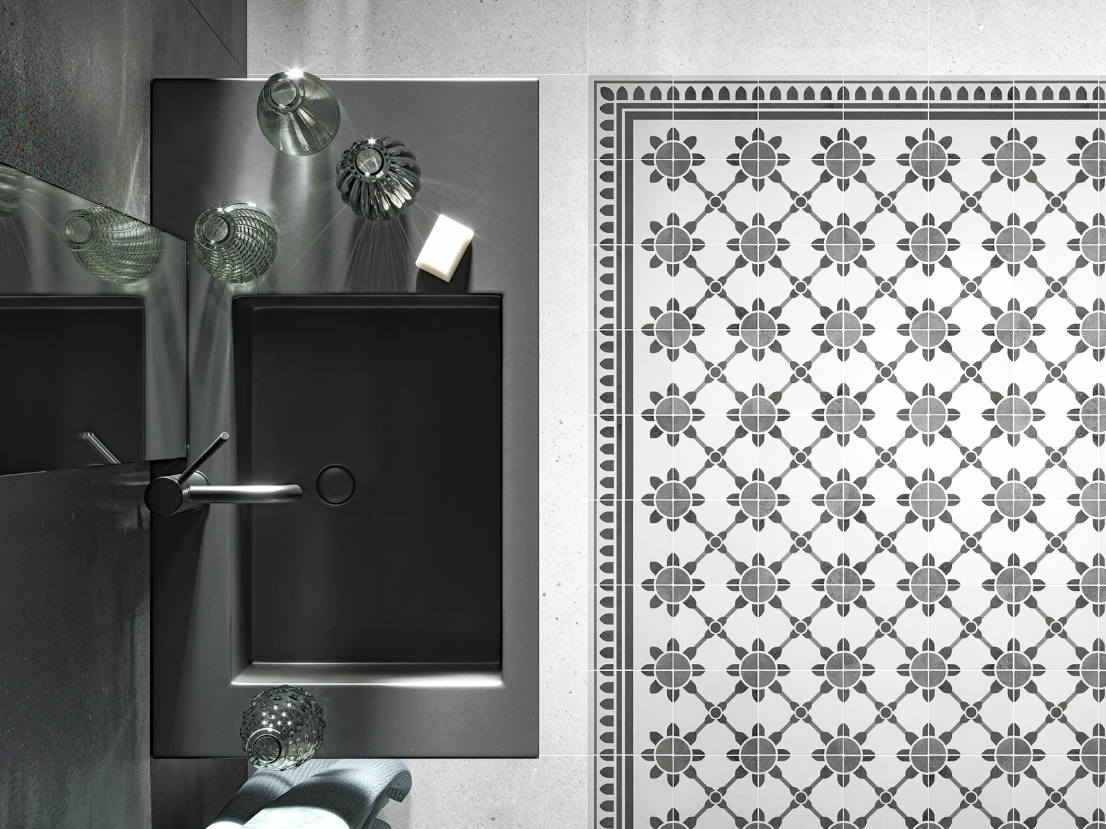 Suelo hecho con baldosas decorativas